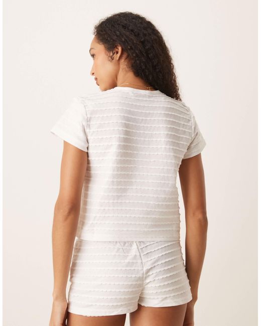 ASOS White Scallop Pointelle Button Up Tee & Shorts Pajama Set