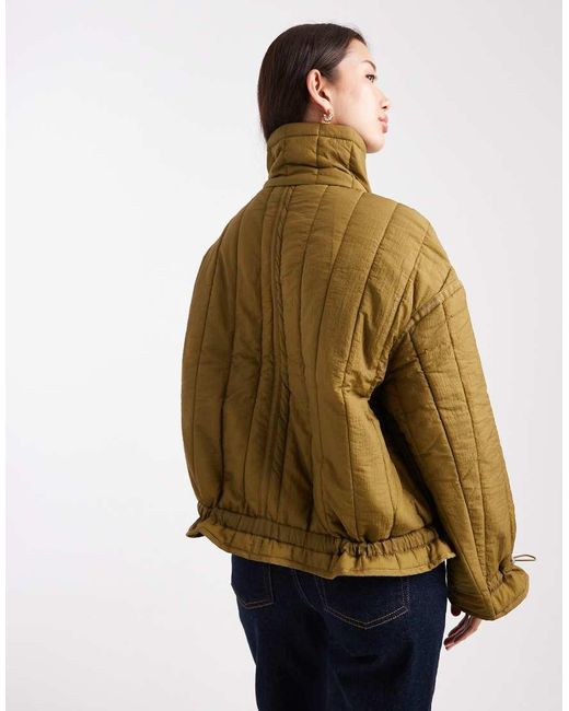 ONLY Green Tie Detail Quilted Funnel Neck Coat