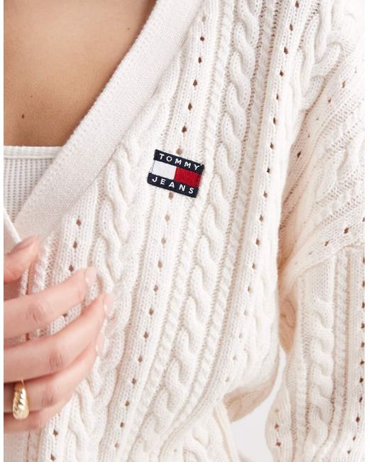 Tommy Hilfiger White Boxy Fit Cable Knit Cardigan