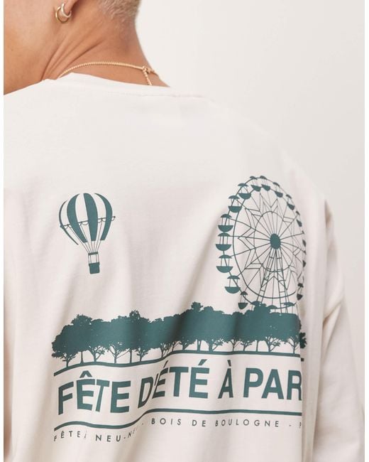 SELECTED White Oversized Heavy Weight T-shirt With Paris Backprint for men