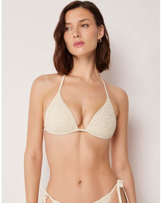 Calzedonia Natural Padded Triangle Bikini Top Sequin Net