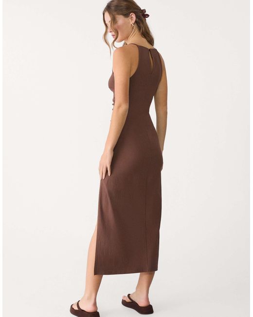 Stradivarius Brown – neckholder-midikleid