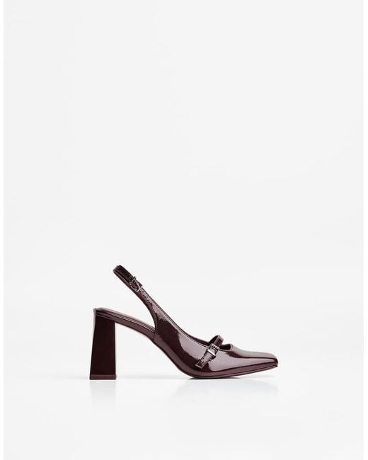Bershka White Block Heel Slingback Mary Janes