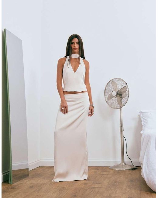 Lioness Blue Front Row Satin Column Maxi Skirt Co-ord