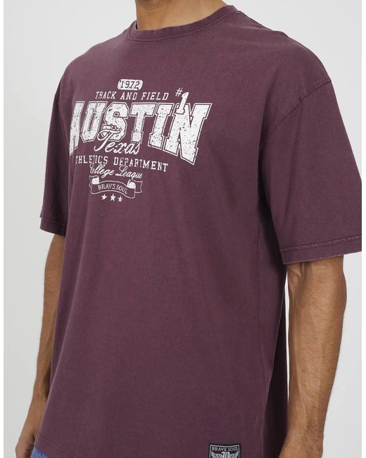 Brave Soul Purple Cotton Jersey Graphic T-Shirt for men