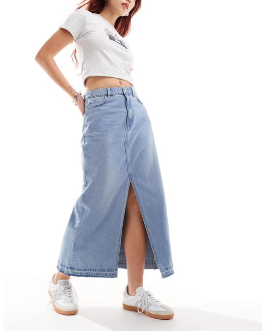Jdy Blue Split Front Denim Maxi Skirt