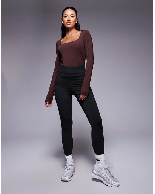 ASOS Purple Double Layer Long Sleeve Wide Square Neck Top