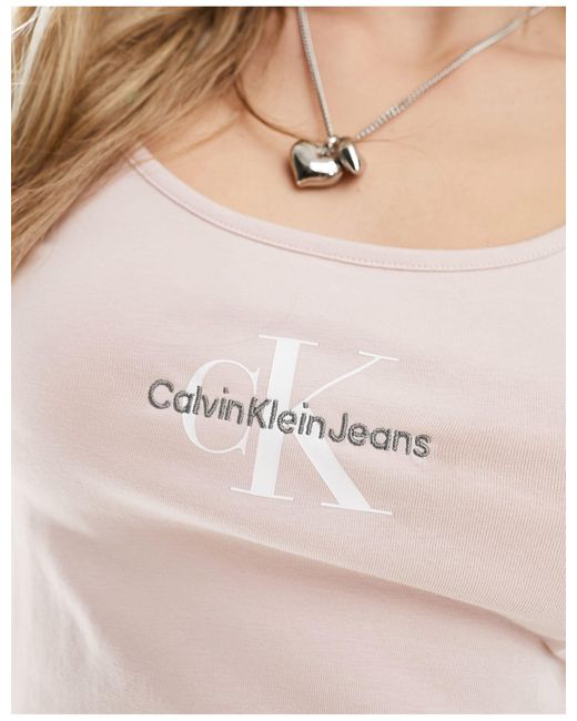 Top con spalline sottili e monogramma del logo di Calvin Klein in White