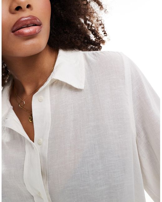 T-shirt effet lin à manches amples - crème Vila en coloris White
