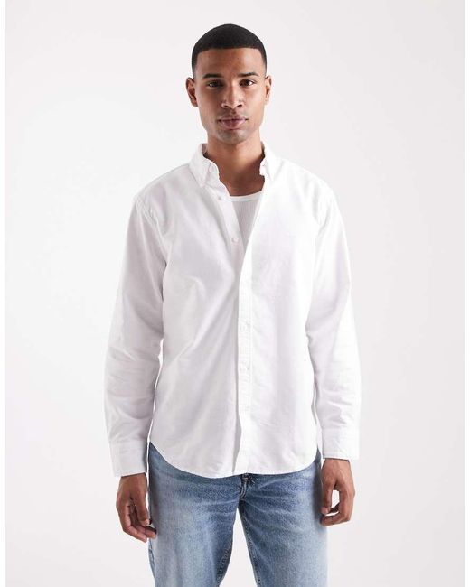 Levi's White Authentic Tonal Logo Button Down Relaxed Oxford Shirt for men