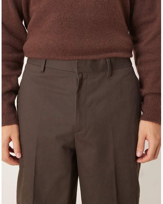 Pantalones De Vestir Marrones De Corte Tapered Extragrande Con Pinzas Delanteras Y Cinturilla Elástica 100% De Algodón De ASOS de hombre de color Brown