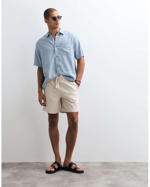 ASOS Black Wide Linen Blend Shorts for men