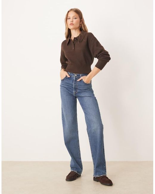 Gina Tricot Brown Long Sleeve Collar Knitted Jumper