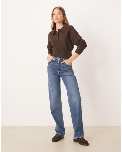 Gina Tricot Brown Long Sleeve Collar Knitted Jumper