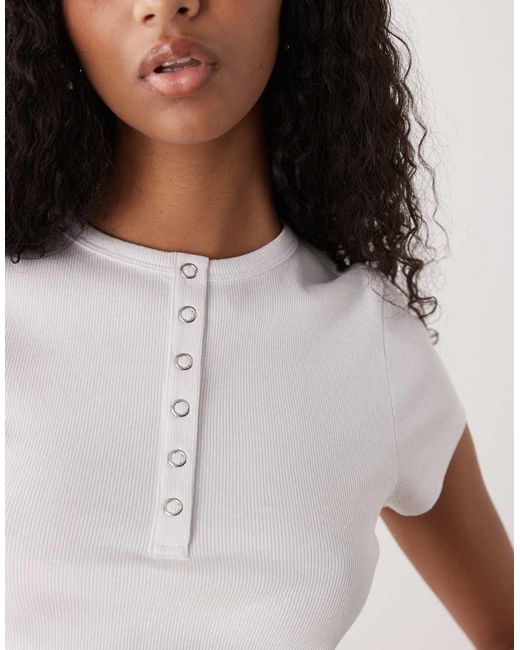 Collusion White Short Sleeve Rib Henley Top