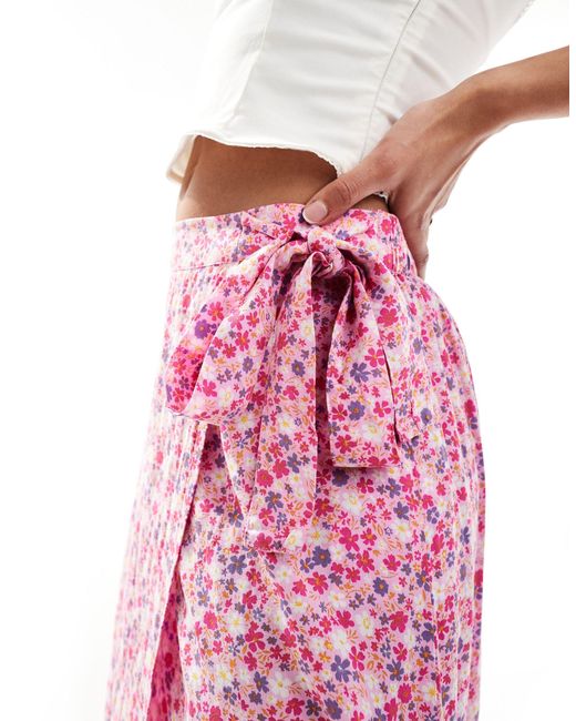 Pieces Pink Wrap Midi Skirt
