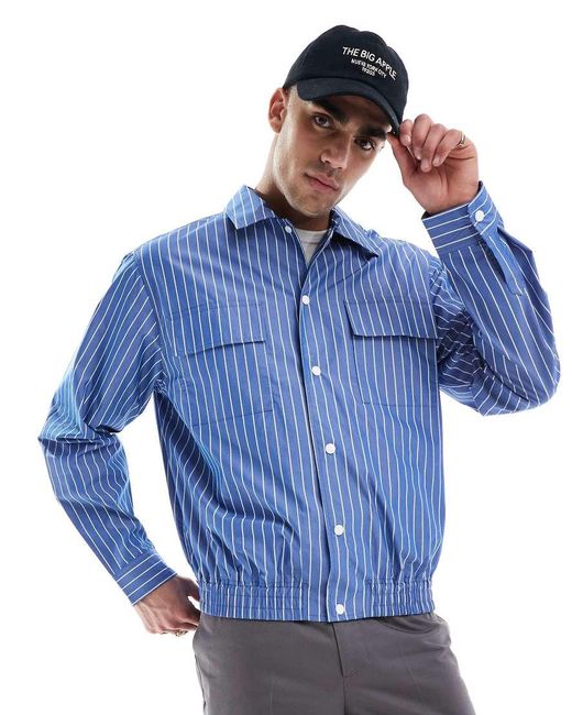 Pull&Bear Gestreept Shacket in het Blue voor heren