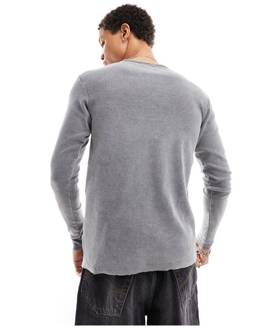 T-shirt a maniche lunghe grigio slavato a coste di Pull&Bear in Gray da Uomo
