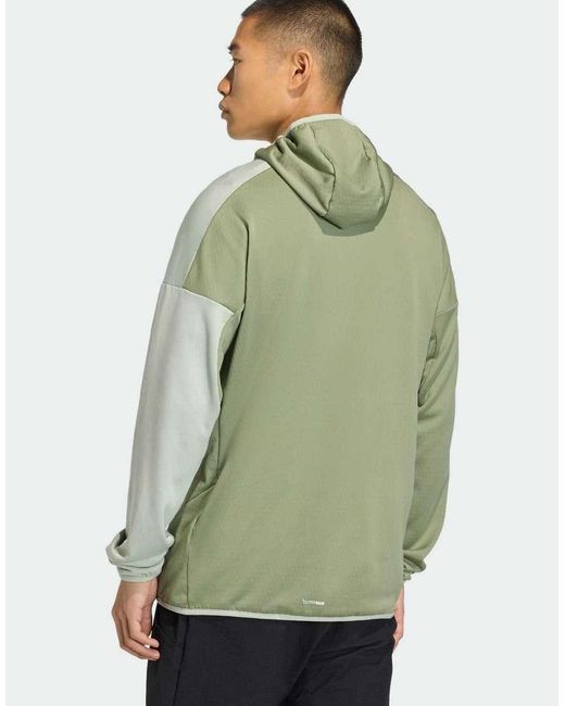 Adidas Originals Green Terrex Xperior Climawarm Light Fleece Hooded Jacket for men