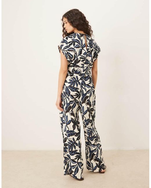 Mango Natural V Neck Belted Jumpsuit