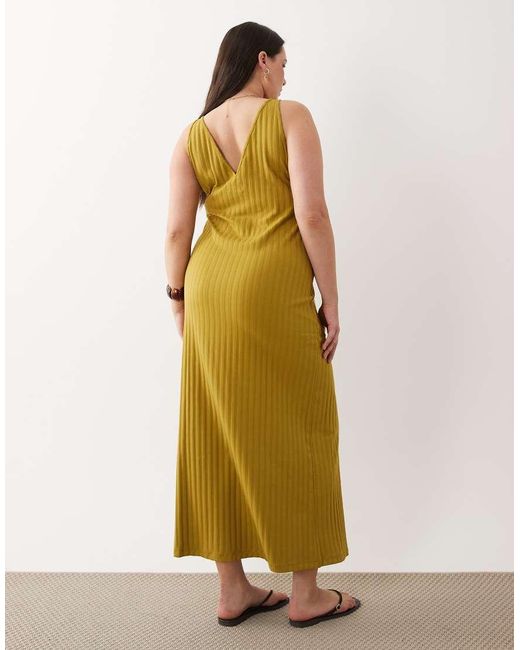 ASOS Metallic Asos Design Curve Wide Rib Sleeveless V Neck Midi Dress