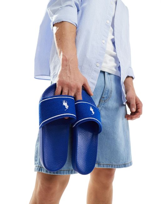 Polo Ralph Lauren Blue Terry Towel Slider With Logo for men