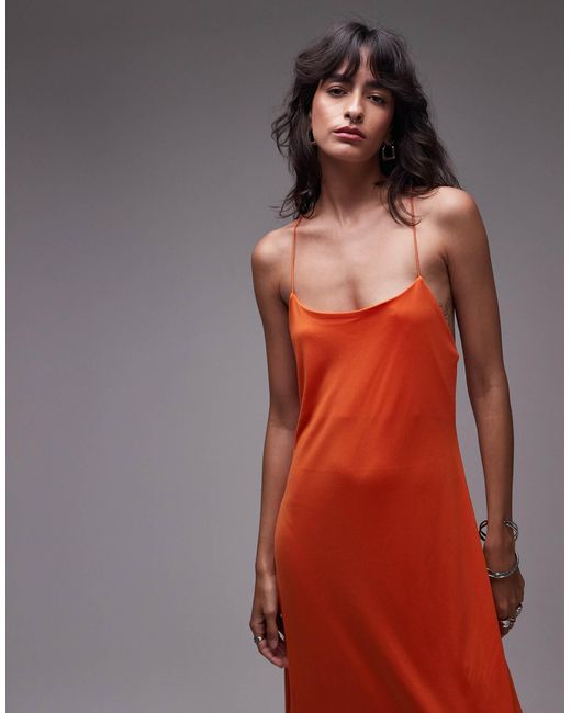 TOPSHOP Red Cami Maxi Low Back Detail Dress