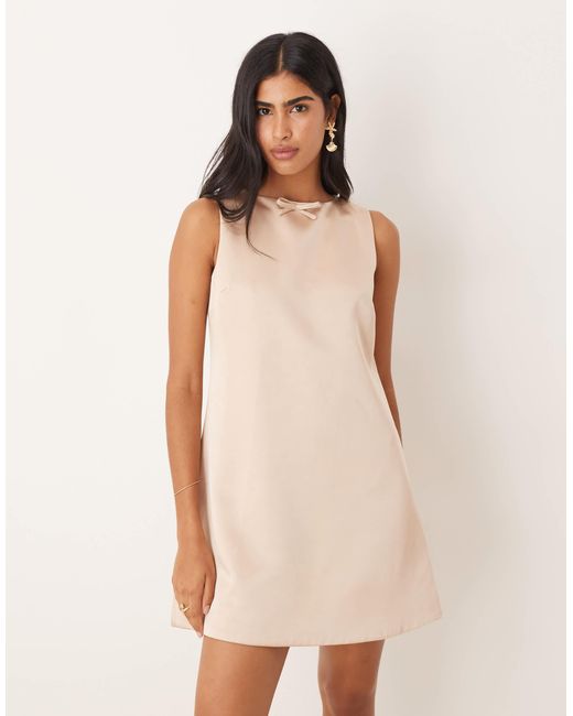 Six Stories Satin Mini Shift Dress in Natural | Lyst Six Stories Satin Mini Shift Dress in Natural | Lyst