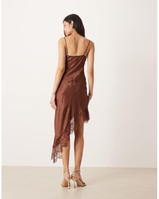ASOS Natural Cami Lace Detail Asymmetric Satin Mini Dress