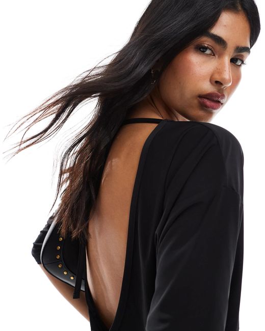 Miss Selfridge Black Soft Touch Open Back Batwing Top