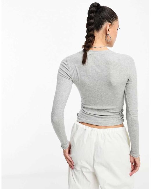 Cotton On Gray Sleep Recovery Henley Button Front Long Sleeve Top