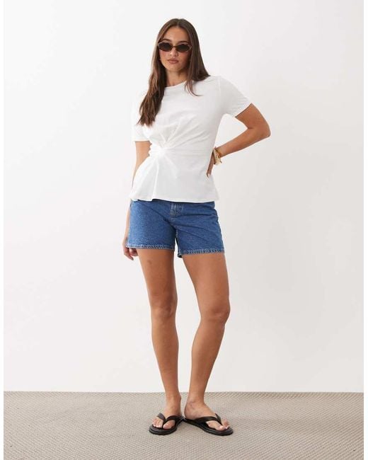 Mango White 100% Cotton Tie Waist T-shirt
