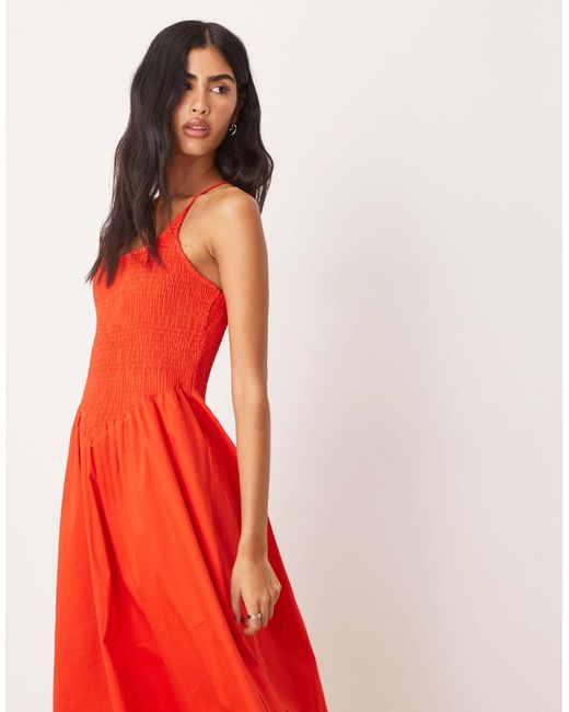 ASOS Red Scoop Neck Crinkle Maxi Dress With Cross Back