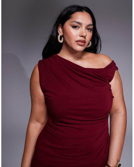 Tfnc Plus Red One Shoulder Midaxi Dress With Thigh Split