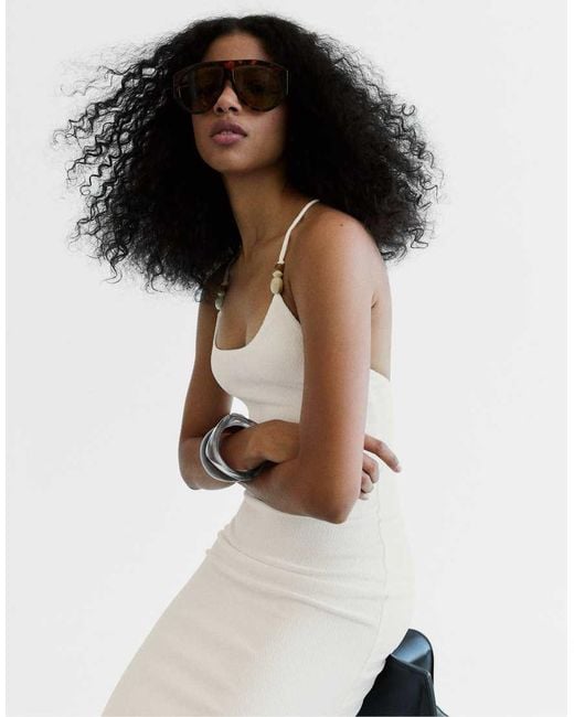 Bershka White Rustic Strappy Midi Dress