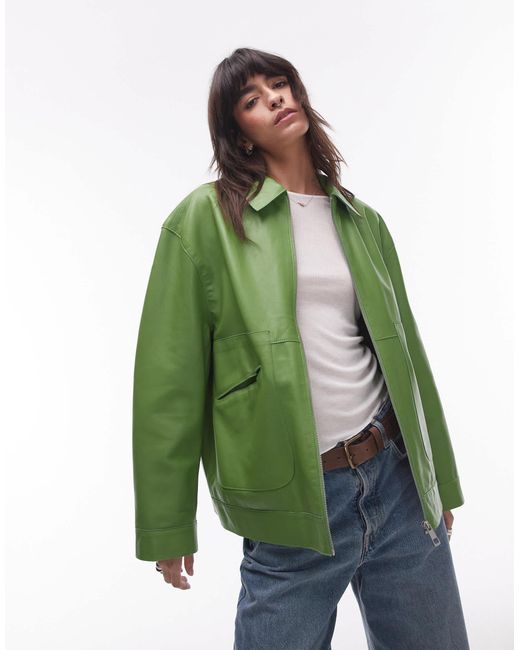 TOPSHOP Green Premium Real Leather Jacket