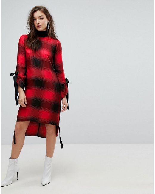 red check midi dress
