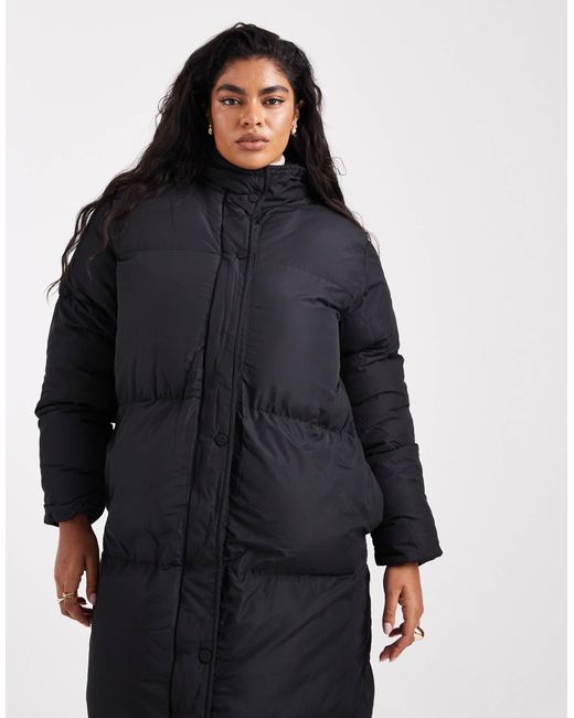 Doudoune longue à capuche Threadbare Plus en coloris Black