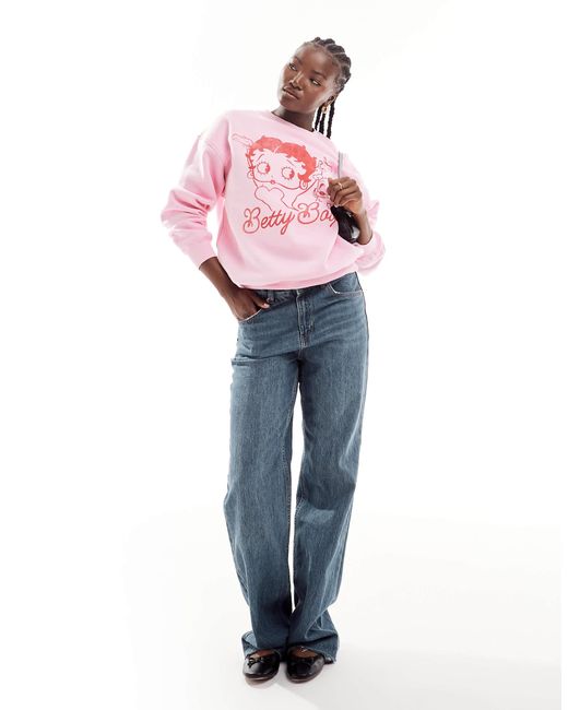 Cotton On Pink Classic Crew Sweatshirt With Betty Boop Graphic