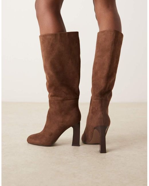 ASOS Brown Carly Block Heel Pull On Knee Boots