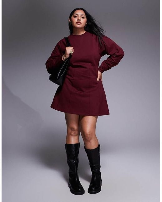 ASOS Red Asos Design Curve Corset Waist Cotton Mini Sweatshirt Dress