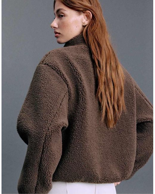 Stradivarius Brown Contrast Faux Shearling Jacket