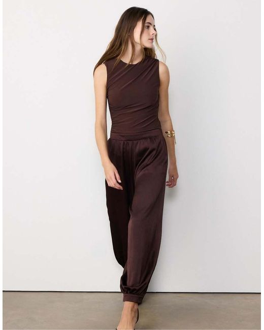 Stradivarius Purple Satin Halter Jumpsuit