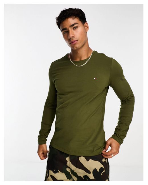 Tommy Hilfiger Green Stretch Slim Fit Long Sleeve T-shirt for men