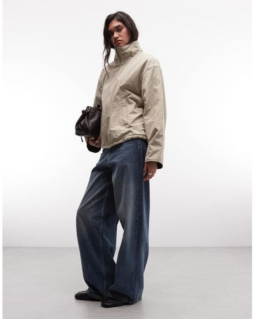 Weekday Natural High Neck Track Jacket With Borg Fleece Lining