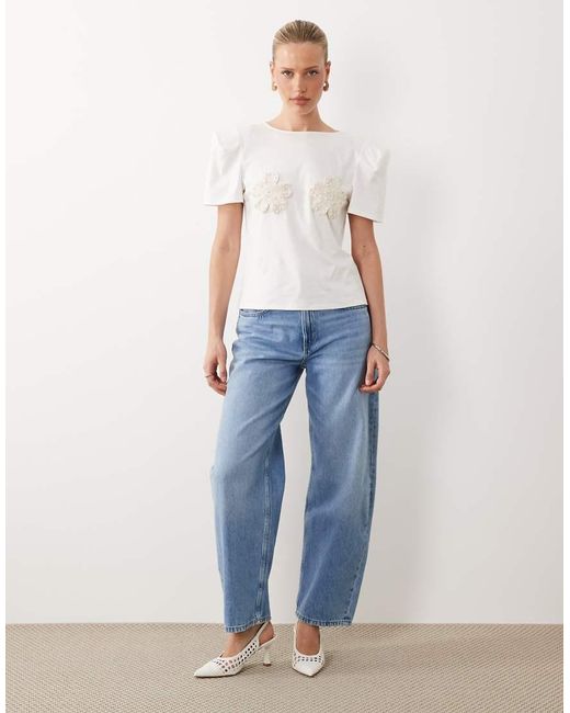 ASOS White Crochet Embellished Flower T-shirt