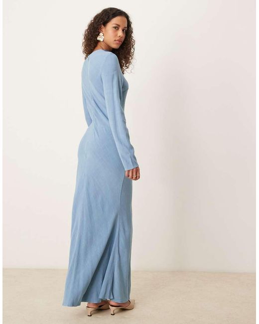 ASOS Blue Linen High Neck Seam Detail Maxi Dress