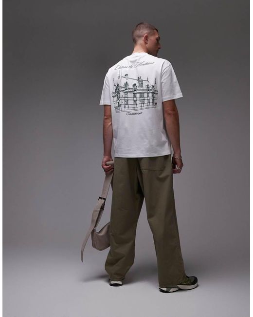 Topman Gray Relaxed Fit T-shirt With Front And Back Chateau Print for men
