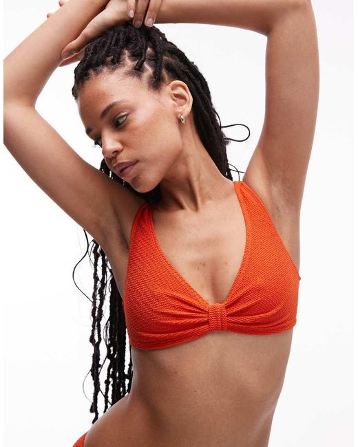 & Other Stories Red Crinkle Triangle Knot Bikini Top