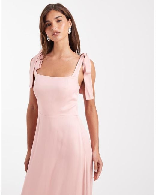 Maids To Measure Pink Bridesmaid Tie Shoulder Maxi Dress